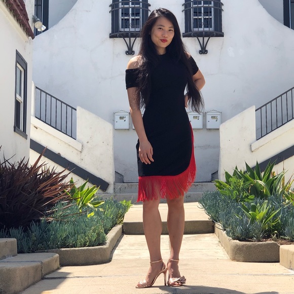 {vintage} salsa fringe dress with shoulder cutouts - Picture 6 of 11